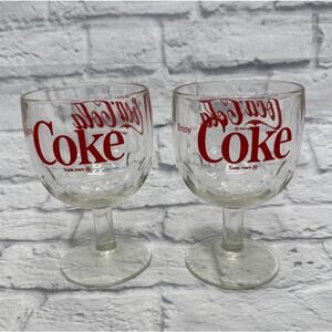 Vintage 70s Enjoy Coca Cola Coke 16oz Thumbprint Glass Footed Goblet 6" Logo